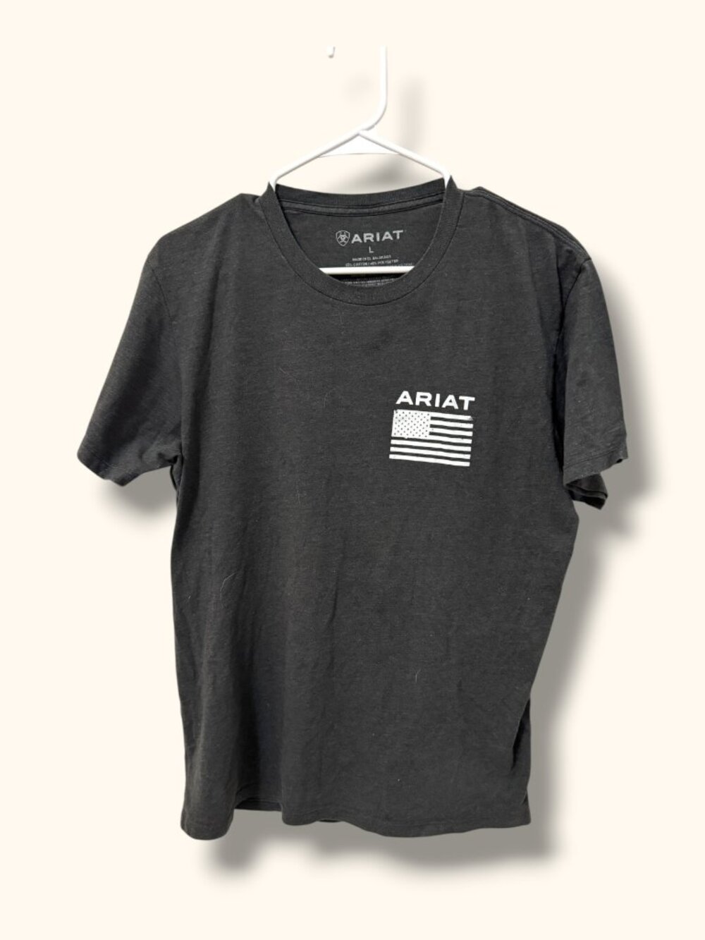 Ariat T-Shirt Mens L American Flag Graphic Short Sleeve Black Cotton Blend